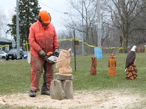 Brian Stewart of Paris shows off his chainsaw carving skills during the second annual Paris Lions Maple Syrup Festival on Saturday, April 13 in King Edward Park. His showcase was part of a new site added to the event this year near the main area on William Street. MICHAEL PEELING/The Paris Star/QMI Agency
