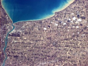 Sarnia native Chris Hadfield recently sent this shot of Sarnia-Lambton taken from aboard the International Space Station. SUBMITTED PHOTO/FOR THE OBSERVER/QMI AGENCY