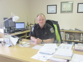 The Municipality of Kincardine's new fire chief Kent Padfield started the position on March 25, 2013. He sits in his new office on April 19, 2013 in between fire calls. (ALANNA RICE/KINCARDINE NEWS)