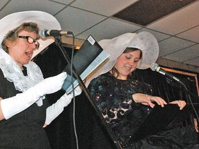 The annual Speaking Out for the Disabled Actively (SODA) Players Dinner Theatre was held at the Vulcan Legion Hall on Friday, April 12 before a sold out audience. The play performed was specifically tailored around Vulcan’s centennial. Marianne Ulrich, left, and Jade Menin perform a scene in period costumes.