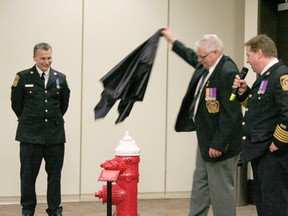 Former fire chief Sheldon Fuson was presented with one of the town's original fire hydrants during a retirement event in his honour on Apr. 20.