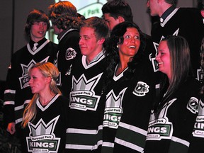 The graduating Midget-aged male and female hockey players with the Sherwood Park Kings Athletic Club donned their jerseys for one final time during the organization’s annual awards night on Thursday at the Community Centre’s agora. Photo by Shane Jones/Sherwood Park News/QMI Agency