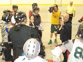 Cornwall Celtics former head coach Shawn Lauzon makes his point during a tryout session at the Benson Centre in April 2013. The team, in its third year, hosted the provincials that August.