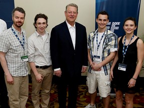 Members of the Regiopolis-Notre Dame Catholic High School delegation to the Global Student Leaders Summit: Environmental Conference for Youth in Costa Rica were able to meet form U.S. vice-president Al Gore, on Saturday. From left, Regi vice-principal Michael Faught, Liam Whalen-Browne, Gore, Justin Kellermann-Thompson and Molly Rutherford.
