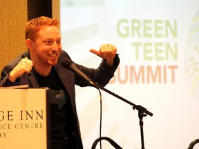 Derek Forgie, MTV Canada personality and activist, speaks to Fort McMurray high school students about the importance of environmental responsibility Monday afternoon at the Sawridge Inn during the municipality’s first annual Green Teen Summit.
Jordan Thompson/Today staff