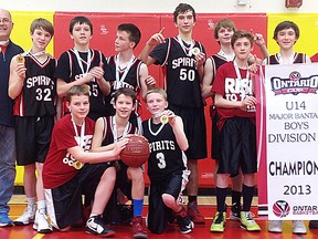 The Belleville Spirits won the Division 6 bantam boys title at the OBA provincial basketball championships held recently in Mississauga. (Photo submitted)