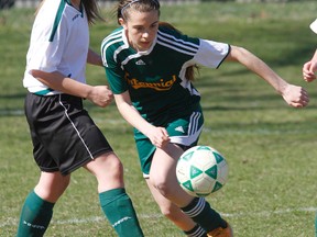 Senior girls soccer action between CSS and NCC Monday at NCC. (Jerome Lessard/The Intelligencer)