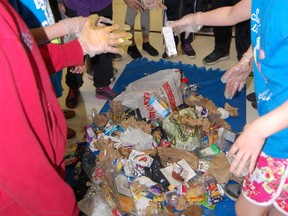 Submitted Photo

Students at James Hillier School participated in a waste audit on Monday, sorting through and weighing all the garbage generated there in a single day.
