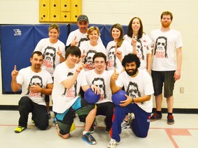 Dirty South was deemed the 2013 Saugeen Shores Dodgeball Champions on Saturday during the year-end tournament held at École Port Elgin Saugeen Central School. Pictured above sporting their home-made team attire, are the champions, Dirty South. Back row (left to right) Tracy Martin, Garrett Bott, Tammy Bott, Brianne Sim, Lindsay Eva and Collin (Chippy) Braithwaite. Front row (left to right) Brandon Vanderwel, Mitchell Bott, Tyler Bott and Waqas Myghal.