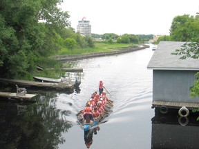 The Dragon Tamers train twice a week during the summer months paddling their dragon boat on Laurenson Creek and Lake of the Woods to Husky the Muskie.
FILE PHOTO/ Daily Miner and News