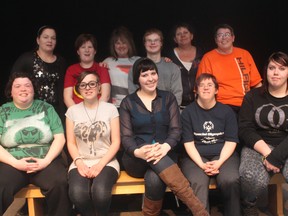 KEVIN RUSHWORTH HIGH RIVER TIMES. Pictured above are the AIM performers as well as helpers. In the back row from left to right are Kari Edwards, BJ Harriman, director Libbie d’Esterre, Matthew Schulz, Tracy Brown, Misty Hirst. In the front row from left to right are Maria Rout, Lizzy Venton-Parnell, Maddy Brown, Sheila Rosell and Jessica Mills.