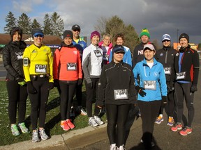 Tillsonburg Sole Mates Ann Ploss (founder), Sandra Beernaert, Helen Evens, Sue Balazs, Ron Becht, Kelly VanQuaethem, Liz DeBackere, Julianne Harvey, Karen Horeth, Tammy Kyle, Larry VanEenoo and Diane Peacock met early Saturday morning for a run commemorating the victims of the Boston Marathon bombing. Their efforts mirrored of other running communities, including those in St. Thomas and London. Jeff Tribe/Tillsonburg News