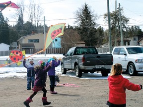 Students at Ecole Ste. Marguerite Bourgeoys take time away from class on Monday, April 22, to fly kites and celebrate Earth Day.
ALAN S. HALE/Daily Miner and News