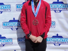 Devin Wittig placed third in his 20-24 age group competing this weekend in the Toronto Yonge Street 10K running race.