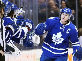 Although Leafs captain Dion Phaneuf won't be getting any games off to rest now that Toronto has secured a place in the playoffs, coach Randy Carlyle said he would like to see the defenceman's ice time reduced to around 23 minutes from a season average of 25-plus. (Dave Abel/Toronto Sun)