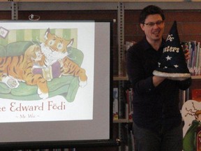 Author Lee Edward Fodi talking to children about his books and writing at the Fairview Library