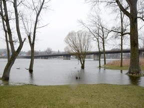 Water from the Trent River begins to flood onto the Frankford Tourist Park Wednesday afternoon. 
EMILY MOUNTNEY/TRENTONIAN/QMI AGENCY