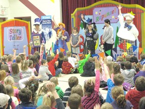 Big Kid Entertainment took to the stage for both Elgin Market and KTTPS schools in Kincardine on April 19, 2013. KTTPS student McKenna Brown took to the stage as a guest star as Snow White with the Big Kid cast, along with educational assistant Laura Klages as Sleeping Beauty.