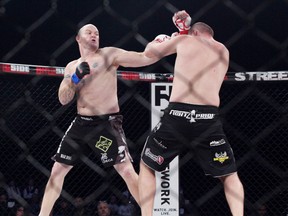 Craig Hudson (left), shown during a 2011 MMA fight in Montreal, will be back in the cage May 10 in Dawson Creek, B.C.
