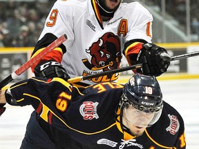 The Belleville Bulls and Barrie Colts hook up Friday night at Yardmen Arena for Game 5 of the OHL East Final. Barrie leads the best-of-seven series, 3-1. (Mark Wanzel/Barrie Examiner)