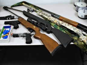 City police recovered weapons among property stolen in residential break-ins this month.