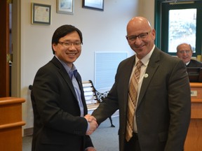 Stony Plain Coun. Robert Twerdoclib was sworn in as the new deputy mayor during the town council meeting on April 22. - Thomas Miller, Reporter/Examiner