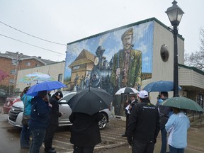 Those interested in Stony Plain's rich history took a walking tour of the town's murals, which will be showcased as part of the new Virtual Time Train program that launched on April 19. - Thomas Miller, Reporter/Examiner