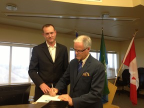 Spruce Grove Ald. Jeff Acker was sworn in as the new deputy mayor during the April 22 city council meeting. - Thomas Miller, Reporter/Examiner