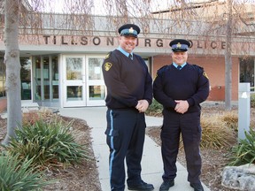 Sergeant Jerry Acchione (left) and Staff Sergeant and Unit Commander Dave Mitchell (right) are two of 35 members of the auxiliary force with the Oxford County OPP Both members have spent several years as part of the auxiliary unit and say it’s a great way to give back to the community. KRISTINE JEAN/TILLSONBURG NEWS/QMI AGENCY
