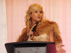 Elizabeth Mcsheffrey/Daily Herald-Tribune
Guest speaker Jody Claman of The Real Housewives of Vancouver talks about female empowerment during the Celebrate Women Luncheon & Fashion Show on Friday. The fundraiser took place at the Pomeroy Hotel & Conference Centre to raise money and awareness for Signature Support Services, which provides assistance to people with development disabilities.