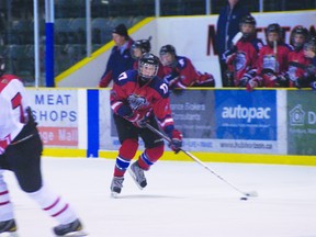 Action from the Pembina Valley/Central Plains Director's Cup game on April 28. (Kevin Hirschfield/THE GRAPHIC)