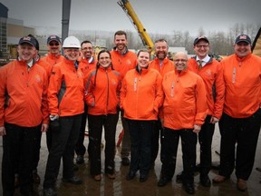 Representatives from municipal council, provincial government, MacDonald Island Park and Shell Albian Sands were all on hand Friday morning as the first piece of Shell Place steel went into the ground. JORDAN THOMPSON/TODAY STAFF
