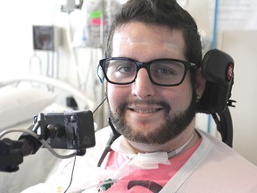 Drew Cumpson, left a quadriplegic following a bodysurfing accident a couple of years ago in Peru, is hoping to win an online contest that willl give the person with the most votes a wheelchair accessible van.
Michael Lea The Whig-Standard