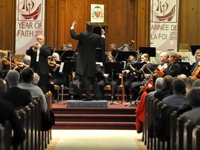 The Timmins Symphony Orchestra ended its season on Saturday night with a nearly packed house at the St. Anthony of Padua Cathedral. The event featured an awards ceremony, followed by a musical performance with special guest artist Monty Kirkpatrick.