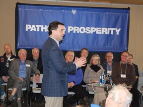 Progressive Conservative leader Tim Hudak spoke to party faithful at College Boreal Saturday about his plans for Northern Ontario. Jonathan Migneault The Sudbury Star