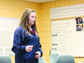 THERESA SERAPHIM/COLD LAKE SUN
Carlin Boey talks to Art Smith Aviation Academy students about athletics and education.