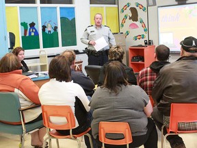 Cpl. Ted Zadderey spoke to parents at St Mary’s Elementary School on April 22.
Celia Ste Croix | Whitecourt Star