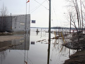 The sudden warm change in temperature after a prolonged winter has contributed to the rising water levels from Porcupine Lake and concerns about flooding. On the east end of Golden Avenue, the lake has risen to the point where it is now up on the road and an aircraft repair and maintenance building is in water.