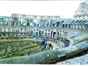 The Roman Colosseum held 65,000 spectators for its events.