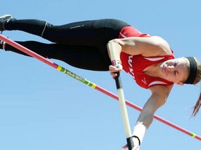 Western Kentucky University and Woodstonian Karleigh Parker vaults during the WKU Hilltopper Relays April 13, 2013 where she set a school record with a vault of 4.05m. Parker will compete at the Sun Belt Conference outdoor track and field championship May 10 to 12 in Miramar, Fla. for the chance to compete at the NCAA outdoor track and field championship in Oregon this June. (Submitted photo)