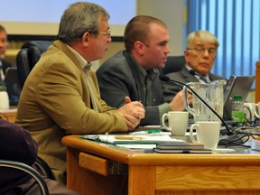 In a close vote on Monday, city council deferred a decision about the future of Mountjoy Centennial Hall to January 2014. Initial repairs to the sporadically used community centre were estimated to cost at least $139,000. From left, Coun. Michael Doody and Coun. John Curley voted against deferring the renovations, while Coun. Steve Black and Coun. Pat Bamford were among those who voted to postpone the repairs to explore further options.