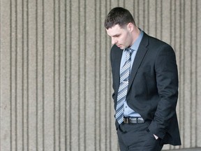 Chad Hallett, 27, leaves the courthouse in London, Ont., on April 10, 2013. (CRAIG GLOVER/QMI Agency)