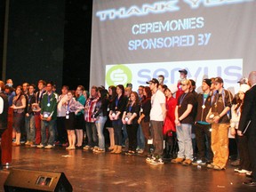 All Award winners were up on stage at the NW Alberta Regional Skills Competition held in Fairview April 25-26. The awards were given out on the stage of the Fairview College Theatre April 26. All gold medal winners will be going on to Provincial competition and for some skills, Silver medal winners will also be going. In the event that the gold or silver medal winner is unable to go, the bronze medal winner will be asked to compete.