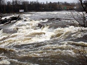 The Sturgeon River in West Nipissing is shown in this photo taken April 24. The Ministry of Natural Resources is continuing a flood warning on the Sturgeon and French rivers. (PJ Wilson/The Nugget/QMI Agency)