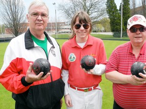 SARAH DOKTOR Simcoe Reformer
The Simcoe Lawn Bowling Club members, Paul Davidson, Andrew Brightman and Tom Brightman, are preparing for a new season to start.  The club will open to members on May 16 and to the public on May 21.