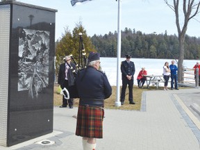 Local bagpiper John Walker played Flowers of the Forest following the lowering of the flags at the Miners Memorial on the Day of Mourning Sunday.
Photo by KEVIN McSHEFFREY/THE STANDARD/QMI AGENCY