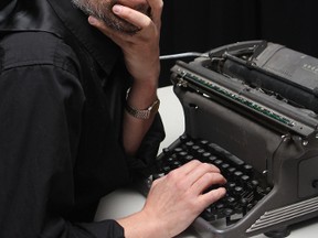 KEVIN RUSHWORTH PHOTO. Josh Bertwistle, a long time Loose Moose Theatre improviser, is producing his own improv noir style comedy under the company Majesty Group 1. The show, titled Mystery Men, involves a foam noodle and an audience participation typewriter.