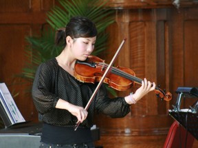 Grade 11 St. Thomas Aquinas high school student Akari Tannaka performed several violin solos with the Kenora Strings in concert at Knox United Church, Sunday, April 28. Tannaka, an exchange student from Nagoya, Japan is the 2013 winner of the Instrumental Rose Bowl awarded by the Lake of the Woods Festival of the Arts.
