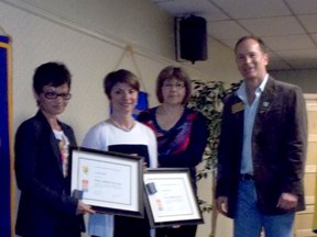 Photo supplied
Linda (left) and Rhonda Side were presented with the Paul Harris Fellowships by Marilyn Crammer and Dennis Young of the Rotary Club of Grande Prairie.