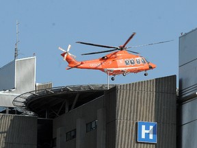 An Ornge air ambulance helicopter lifts off from the Health Science North helipad in this file photo.
GINO DONATO/THE SUDBURY STAR